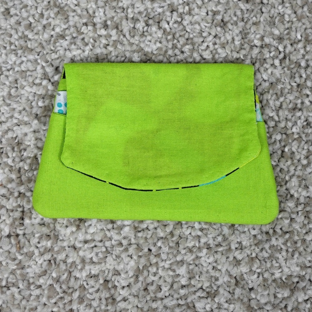 Handmade Lime Green Video Game Controller Print Fabric Pocket Wallet Snap Pouch